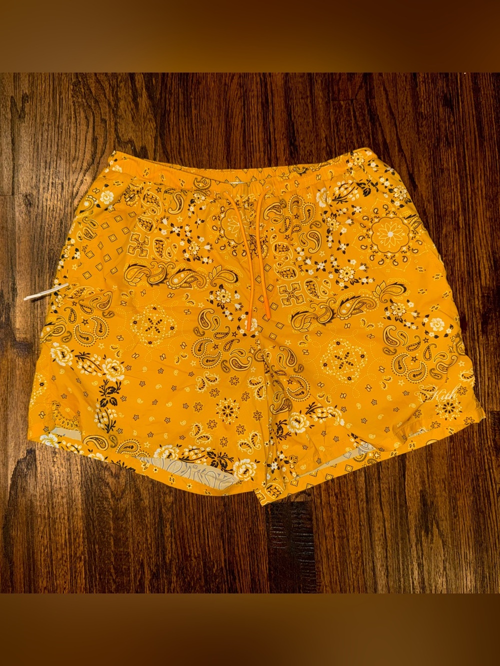 Kith Active Deconstructed Patchwork Bandana Swim Training Shorts Yellow Size XS